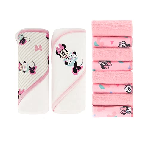 Image of Disney Hooded Baby Towel and Baby Washcloths | Nursery Character Baby Towels and Washcloths | 2 Baby Bath Towels and 8 Washcloths for Baby Girls or Boys