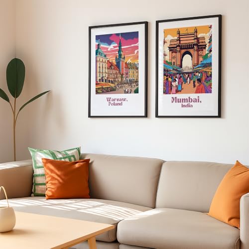 Image of COLOSSAL ART HOUSE Wall Art Set of 2 - 10x13 inch Framed Paintings for Living Room, Bedroom & Home Decor - Modern Wall Decoration for Interior Spaces, Aesthetic & Stylish Design Orange