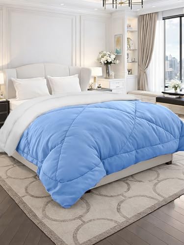 Image of Monte Carlo Polyester Comforter Double Bed | 200 GSM Lightweight & Reversible | Soft Quilt for Mild Winter | Easy Care All Season Comforter (Blue /Grey) | 87 x 94 Inches