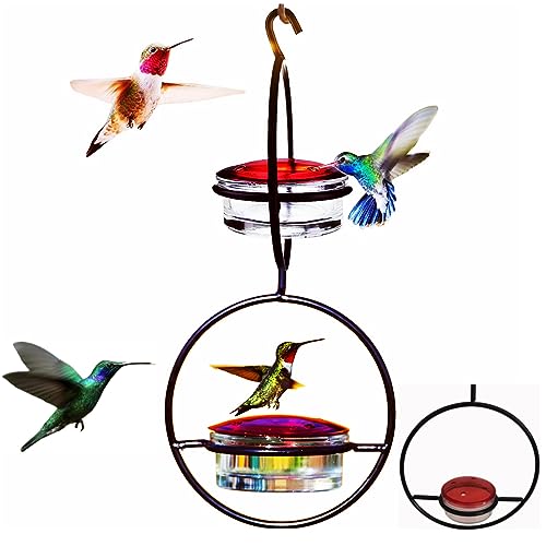 Beautiful Circular Hanging Humming Bird Feeder, Outdoor Hanging Stackable Hummble Slim Hummingbird Feeder Ant and Bee Proof, Hummingbird Feeds for Outside Garden (Black 1pcs)