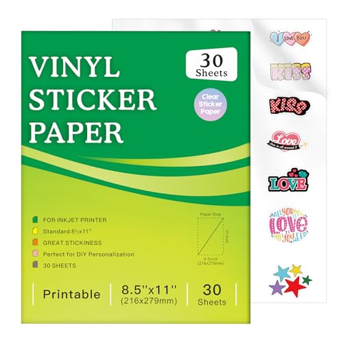 30 Sheets Printable Clear Sticker Paper for Inkjet...