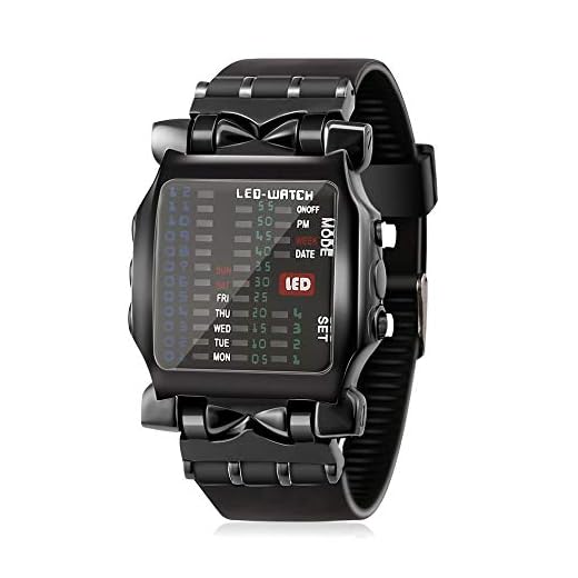 QiKun-Home Multifuncional Popular Dial Cuadrado Uisex Binario LED Relojes Digitales Banda de Goma Casual Deporte Reloj de Pulsera al Aire Libre Negro