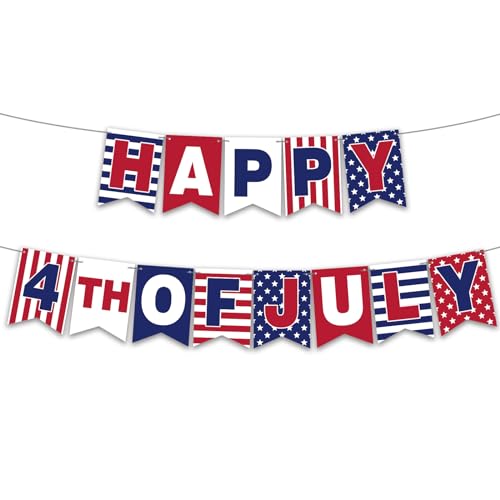 4th of July Banner-No DIY Happy 4th of July Bunting Decor Party In The USA 250th Anniversary Decorations Patriotic Banner for Patriotic Party Mantel Fireplace Supplies