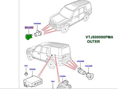 Miniatura 4 de Land Rover Auténtico Aparcamiento AYUDA Bisel Delantero Exterior LR3 LH OEM Nuevo VTJ500090PMA