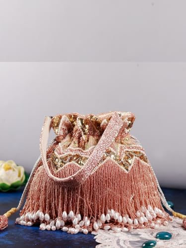Image of THE TAN CLAN Asmi Potli bags for ladies with Handle - Handcrafted Traditional Silk Pouch for Weddings, Parties, and Special Occasions