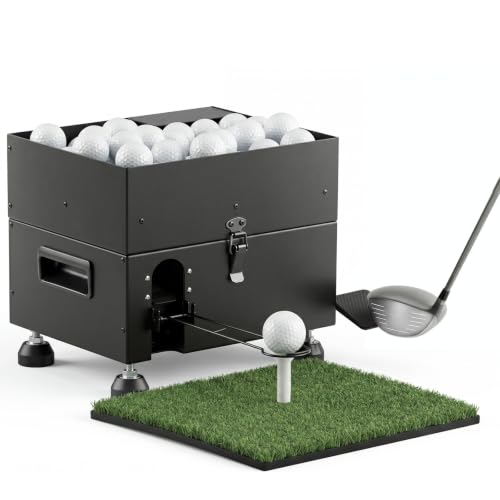Range Reload Golf Ball Dispenser Automatic Golf Ball Tee Up Machine for Driving Range Golf Ball Launcher with 5 Rubber Tees - 60 Balls Capacity Golf Training Equipment & Golf Simulator Accessories