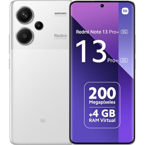Xiaomi Redmi Note 13 Pro+ 5G - Smartphone de 8+256 GB, Pantalla de 6,67' AMOLED 1.5K 120Hz, MediaTek Dimensity 7200 Ultra, Triple cámara de hasta 200MP, Hypercharge 120W, Blanco (Versión ES)