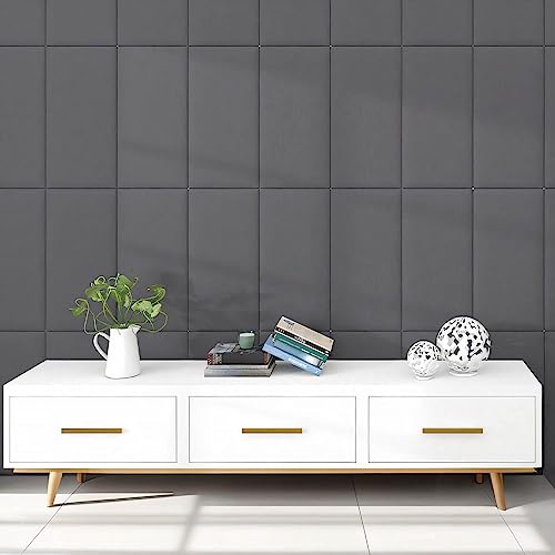 PINJIE 12-Piece Plush Wall Stickers, Peel and Stick Upholstered Wall Panels headboard, 23.6"x11.8" Anti Collision Wall Padding, Insulation Soundproof Wall Panel for Bedroom, Playroom (Dark Gray)
