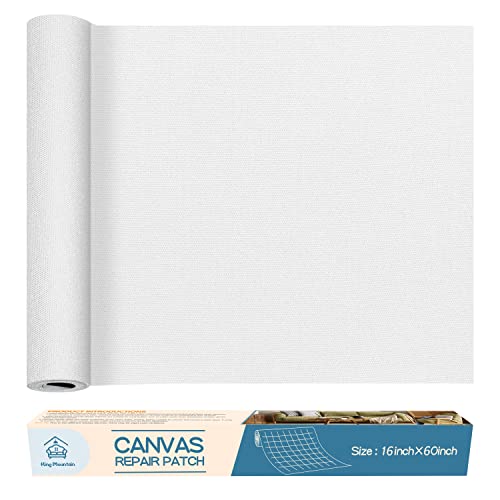 KING MOUNTAIN Canvas Repair Patch 16×60 Inch Self-Adhesive Waterproof Fabric Patch for Sofas, Tents, Furniture,Tote Bags, Car Seats (White)