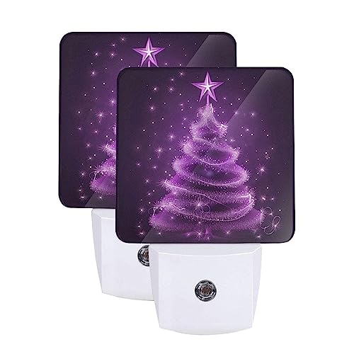 Image of Stars Purple Christmas Tree LED Plug-in Night Light 2-Pack Nightlights for Bedroom Bathroom
