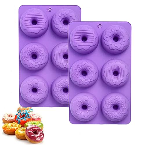 Dwwffer Silicone Donut Mold 2 Pack Non-Stick Silicone Doughnut Pan(Purple)