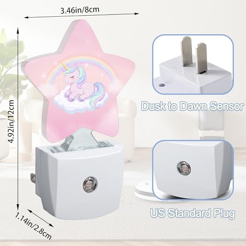 Image of Rainbow Unicorn Dusk to Dawn Star Night Light,Cute Pink Sky Smart Sensor Nightlight for Bedroom Kitchen Hallway Stairs,Plug-in Energy Efficient Decor Desk Lamp Women Men Gifts
