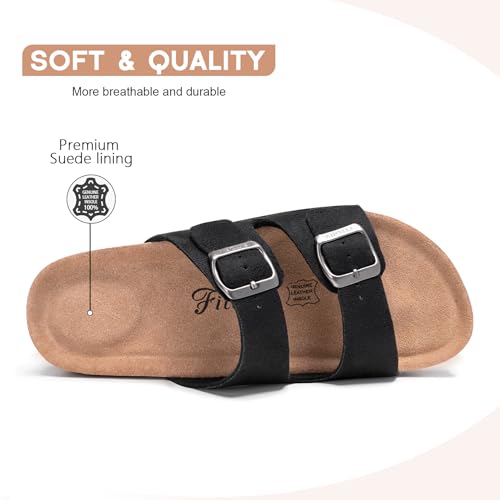 Image of FITORY Womens Flat Sandals with Cork Footbed, Open Toe Arch Support Slides Adjustable Slip On Slippers for Summer 2026 Size 6-11