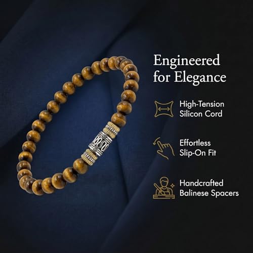 Pulsera para hombre con ojo de tigre y cuentas de plata miniatura 5