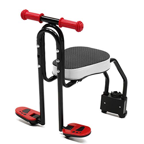 COEWSKE Asiento de Bicicleta para Niños Asiento Delantero de la Sillín Asiento de Bicicleta Plegable con Reposabrazos y Pedal para Niños de 3 a 6 Años de Edad (Negro)