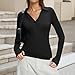 LAYHTKTL Long Sleeve Shirts for Women Polo Shirt Thumb Holes Womens Long Sleeve Tops Deep V Neck Y2K Going Out Top Sweater Fall Fashion Loose Fit Black M