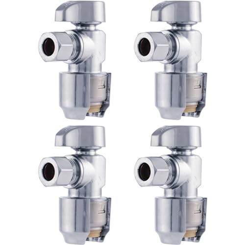 Image of SharkBite Max 1 /2 x 3 /8 Inch Compression Angle Stop Valve, Pack of 4, Quarter Turn, Push to Connect Brass Plumbing Fitting, PEX Pipe, Copper, CPVC, PE-RT, HDPE, UR23036A4
