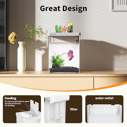 Image of Small Fish Tank Aquarium kit 1.5 Gallon Betta Fish Tank with Silent Water Pump Filter LED Light,Fish Bowl (White)