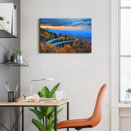 Image of Foggy Forest Wall Art for Office Blue Ridge Mountains Pictures for Living Room Decor Nature Mountains Canvas Prints National Park Poster Autumn Landscape Painting Artwork Bedroom Decorations 16x24 inch