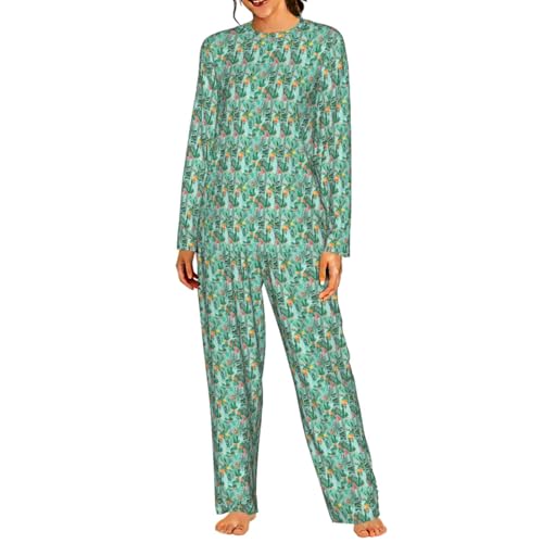 Pyjama assorti femme manches longues imprimé tropical haut de gamme