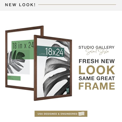 MCS Studio Gallery 18x24 Poster Frame Walnut Woodgrain, Vertical & Horizontal Wall Hanging Large Picture Frame for Photos, Posters & Art Prints (1-Pack)