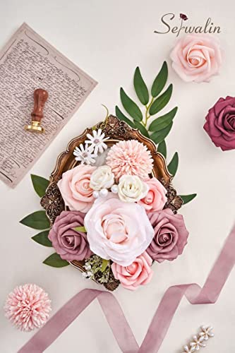 Serwalin Artificial Flowers Dusty Rose Fake Silk Flowers For Diy Wedding Bridal Bouquets Pink Fake Rose Flowers Combo Centerpieces Arrangements Party Baby Showers Home Cake Decorations #TOP4