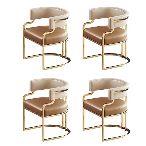 FYZLOIPU Juego De 4 Sillones Modernos De Respaldo Bajo con Asientos De Piel Sintética Y Patas De Latón. Ideales para Teterías, Cocinas Y Comedores. Sillas De Comedor Color Marrón Cl,