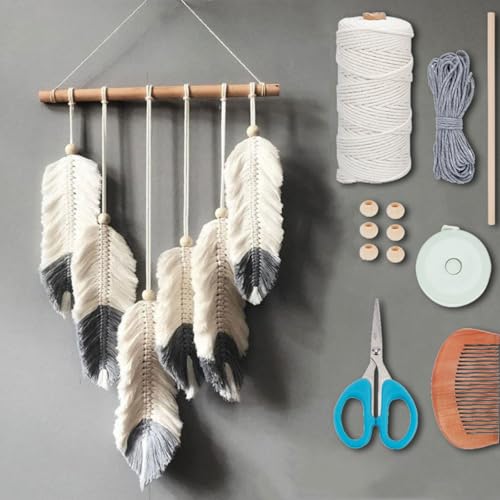 ORIGACH DIY Macrame Feather Wall Hanging Kit Boho White and