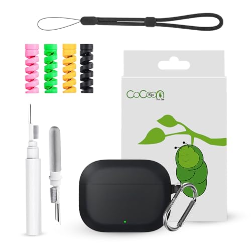 Image of Silicone Case Cover Compatible for OnePlus Nord Buds 3r with Cleaner Kit,Lanyard & 4 Pcs Cable Protectors (Black)