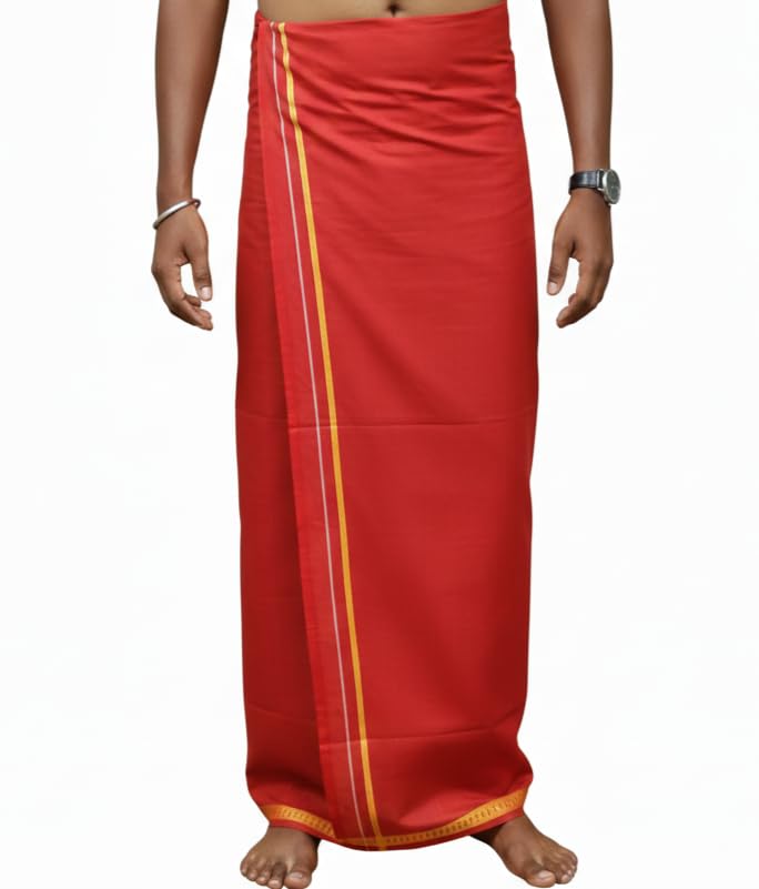 Sharan Elegance Men's Single Dhoti -2 Mtrs/Mundus/Lungi Line Border Set-1-picture-35