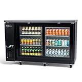 PEAKCOLD Sliding 2-Door Counter Height Beverage Refrigerator - 61" Wide Energy Efficient Black Beer Fridge With Glass Doors & White LED Lighting - Commercial Back Bar Cooler