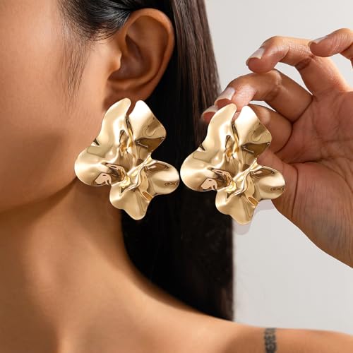 Big Earrings for Women Statement Chunky Gold Earrings for Women Trendy Hammered Large Silver Earring Irregular Geometric Stud Earring Chunky Jewelry4