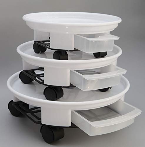 Carrello Porta Vasi Con Ruote In Plastica, Set Da 6 Pezzi, Diametri 24-45 Cm, Capacità Carico Fino A 100 Kg, Nero