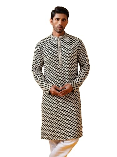 Image of SOJANYA (Since 1958 Men's Cotton Thread Embroidered Long Kurta