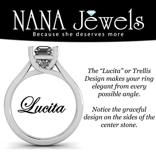 Nana Jewels Cushion Cut Cz Lucita Cubic Zirconia Engagement Ring Solitaire, 7.0Mm 2.00Ct Platinum Plated Size 7 #TOP4