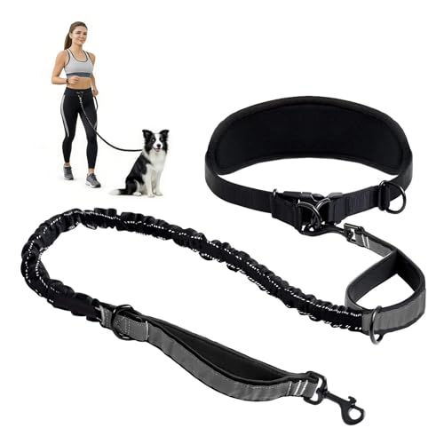 Joggingleine Hunde, Laufleine für Hunde, Bauchgurt Hundeleine zum Joggen Laufen Wandern mit Verbreiterter Gürtel, Reflektierende Nähte, Laufgurt für Große Hunde bis 50kg