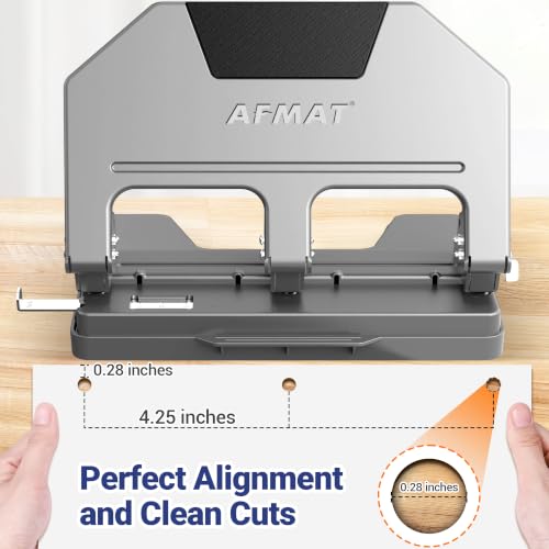 Image of AFMAT 3 Hole Punch Heavy Duty, 9 /32 inch Hole Diameter, 50-Sheet 3 Hole Puncher for Binder, 50% Reduced Effort, Metal Three Hole Punch w / 10,000+ Uses, Bulit-in S.S. Paper Guide, Large Chip Tray, HPX5