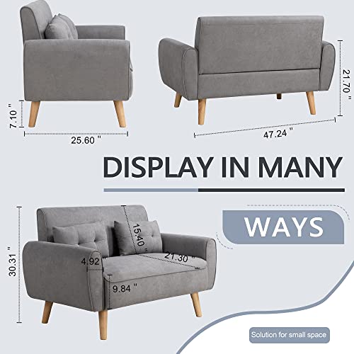 image for Shintenchi Small Modern Loveseat Couch Sofa, Light Grey, 2-Seat, Mid C