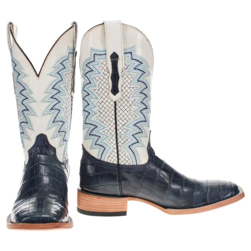 Image of Vaccari Men's Navarro Genuine Alligator Tail Leather Broad Square Toe Cowboy Boots