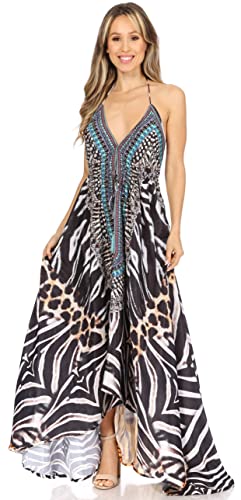 Image of Sakkas Lizi Womens Maxi High-Low Halter Handkerchief Long Dress Beach Party