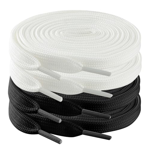 Maple&CA 4 Pairs of Flat Shoelaces for Sneakers Athletic Shoes Casual Sneakers and Converse High Tops Suitable for Kids and Adults (Black+White 54(137CM))