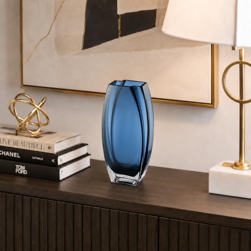 Glass - Vase - Blue - Teal - 12.6" Height - Heavy Durable - Made in Europe - by Barski - Image 3