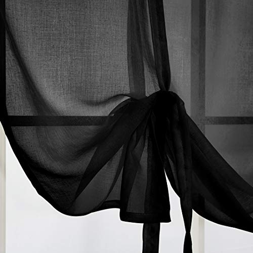 Vctops Solid Color Sheer Voile Window Curtains Light Filtering Tie Up Shade Adjustable Balloon Drapes Treatment For Small Window,1 Panel (24" X 47",Black) #TOP6