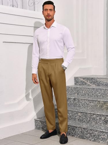 Runcati Mens Dress Pants Pleated Elastic Waist Chinos Trousers Work Suit Pants Slim Fit Slacks4