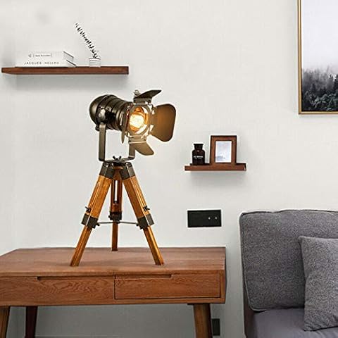 TFCFL Lámpara de mesa vintage ajustable con trípode de madera Cover