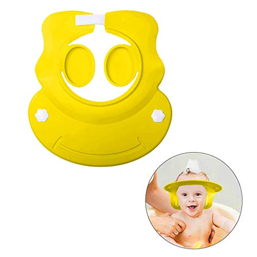 Baby Shower Cap with Ear Protector Bathing Hat - Soft Silicone Adjustable Shower Cap Kids, Infants Soft Protection Funny Safety Visor Cap for Toddler Children (Yellow)