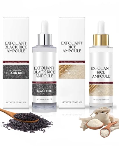 Rice Ampoule Duo,Peel Shot Glow Rice Ampoule Duo White rice ampoule+Black rice ampoule Soft Exfoliating Face and Body Scrub Dead Skin Cells, Blackheads Remover for All Skin Types