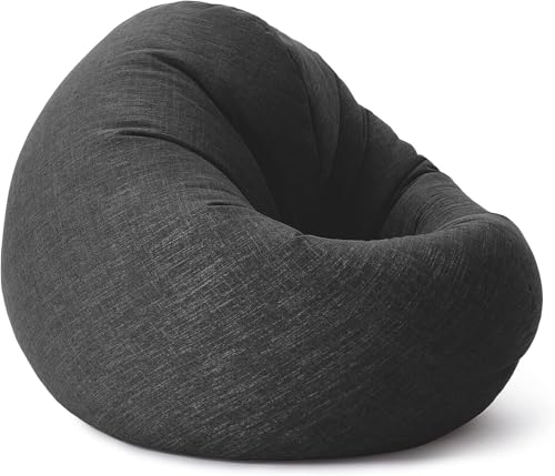Lumaland Puff Pera Redondo Grande 120 x 80 x 75 cm | con Relleno Incluido 300l | Sillón Relax de Lino para Interior | Sofá Redondo Ideal para Salón y Habitación [Gris Oscuro]