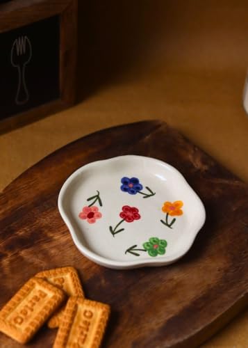 Image of WEAVING HOMES Floral Blossom Handmade Dessert Plate, Size: 11 cm Microwave & Dishwahsher Safe (Set of 1)