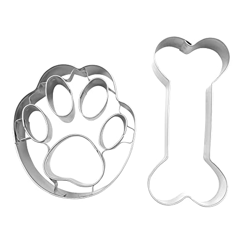 BekkiB 880352-2er Set 'Pfote & Knochen' - Ausstechformen aus Edelstahl für Hunde-Kekse oder Leckerlis - Ausstecher zum Backen & Basteln